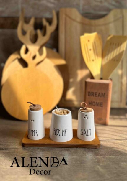 ست نمکدان با زیره چوبی