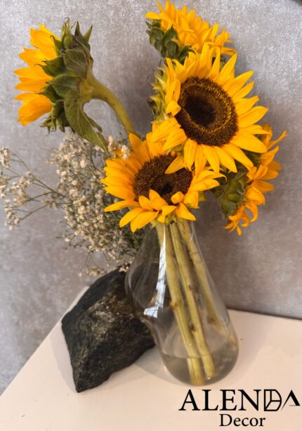 گلدان شیشه و سنگ