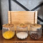 بانکه شیشه ای تپل درب چوبی