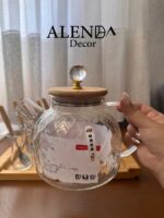 قوری پیرکس صافی دار درب چوب بامبو - تصویر 3