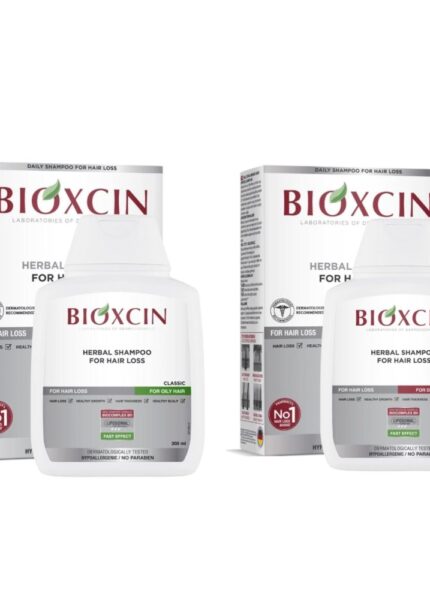 شامپو مو گیاهی بیوکسین Bioxcin ضد ریزش مو خشک/چرب/انواع مو 300 میل سفید