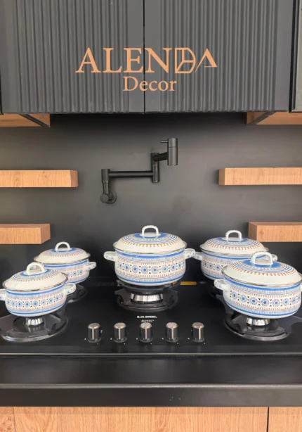 سرویس قابلمه 5 پارچه لعابی آبی