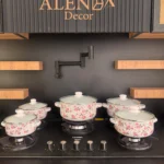 سرویس قابلمه لعابی گل‌دار صورتی