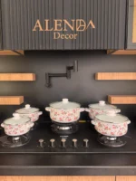 سرویس قابلمه لعابی گلدار صورتی