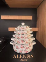 سرویس قابلمه لعابی گلدار صورتی - تصویر 4