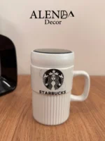 ماگ سرامیکی درب دار آینه ای طرح starbucks - Image 2