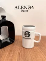ماگ سرامیکی درب دار آینه ای طرح starbucks