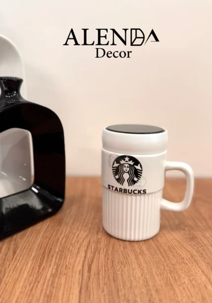 ماگ سرامیکی درب دار آینه ای طرح starbucks